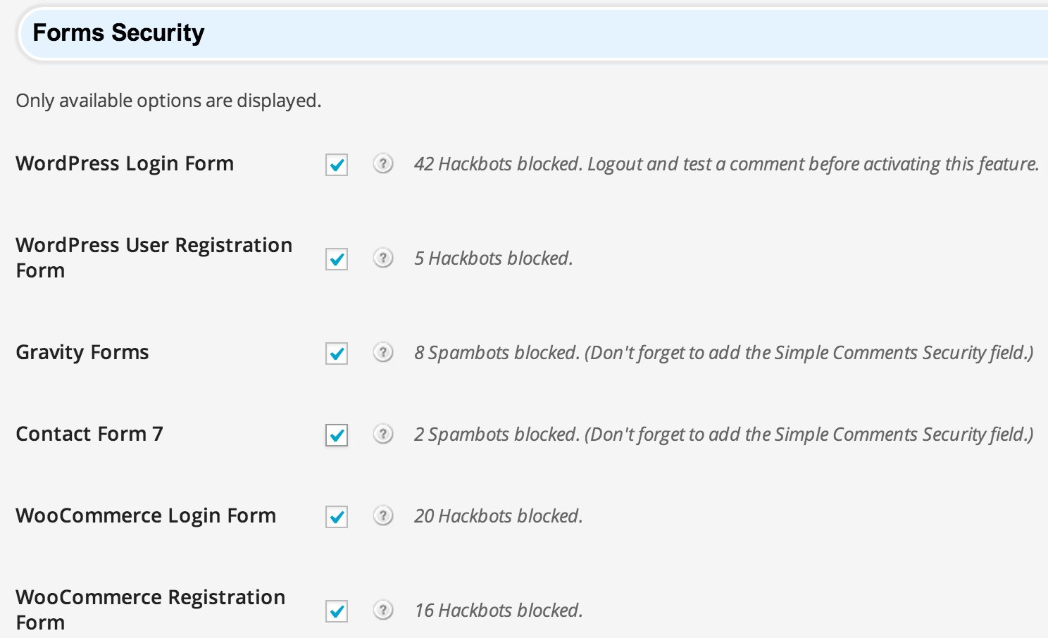 Simple Comments Wordpress Security Plugin